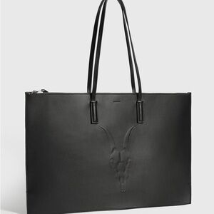 All Saints Embossed Horn Motif Leather Briefcase